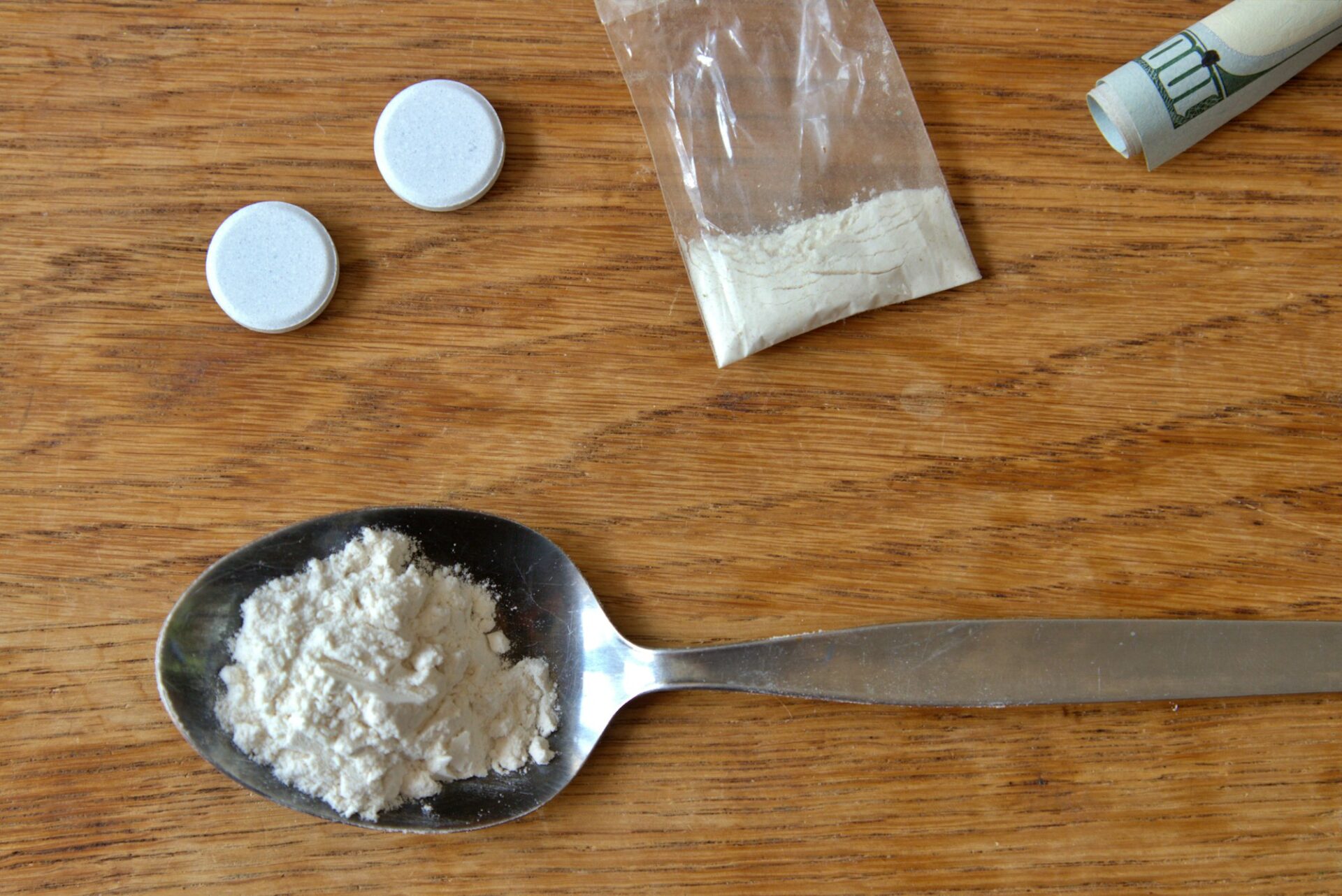 Drugs laid out on a table
